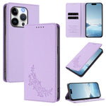 Custodia per telefono magnetica RFID in ecopelle con motivo peonia in rilievo., For iPhone 14 / 13, For iPhone 14 Pro