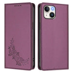 Custodia per telefono magnetica RFID in ecopelle con motivo peonia in rilievo., For iPhone 14 / 13, For iPhone 14 Pro