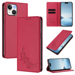 Custodia per telefono magnetica RFID in ecopelle con motivo peonia in rilievo., For iPhone 14 / 13, For iPhone 14 Pro