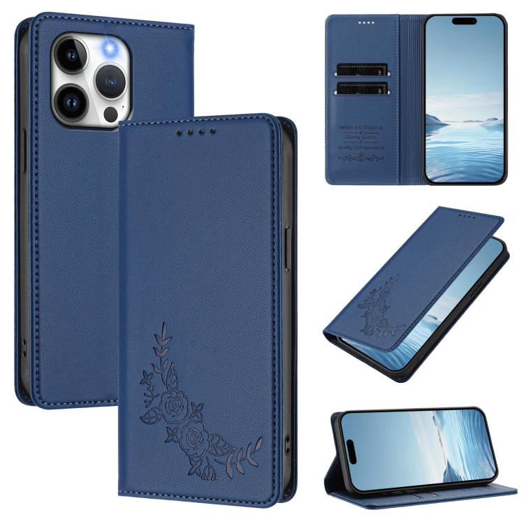 Custodia per telefono magnetica RFID in ecopelle con motivo peonia in rilievo., For iPhone 13 Pro, For iPhone 12 / 12 Pro