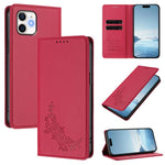 Custodia per telefono magnetica RFID in ecopelle con motivo peonia in rilievo., For iPhone 13 Pro, For iPhone 12 / 12 Pro