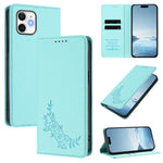 Custodia per telefono magnetica RFID in ecopelle con motivo peonia in rilievo., For iPhone 13 Pro, For iPhone 12 / 12 Pro