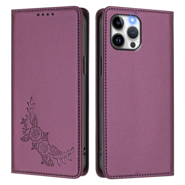 Custodia per telefono magnetica RFID in ecopelle con motivo peonia in rilievo., For iPhone 12 Pro Max, For iPhone 11 Pro Max