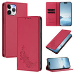 Custodia per telefono magnetica RFID in ecopelle con motivo peonia in rilievo., For iPhone 11, For iPhone 11 Pro