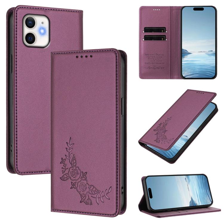 Custodia per telefono magnetica RFID in ecopelle con motivo peonia in rilievo., For iPhone 11, For iPhone 11 Pro