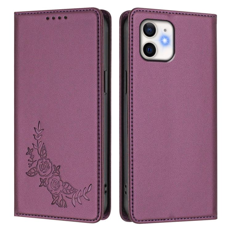Custodia per telefono magnetica RFID in ecopelle con motivo peonia in rilievo., For iPhone 11, For iPhone 11 Pro