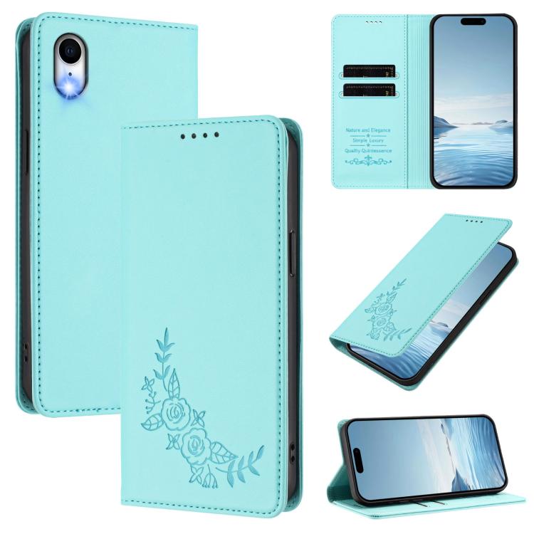 Custodia per telefono magnetica RFID in ecopelle con motivo peonia in rilievo., For iPhone X / XS, For iPhone XR