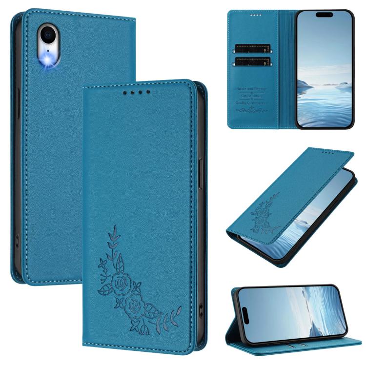 Custodia per telefono magnetica RFID in ecopelle con motivo peonia in rilievo., For iPhone X / XS, For iPhone XR