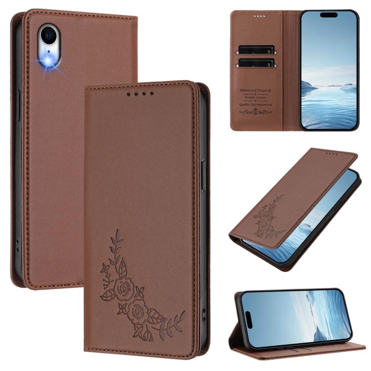 Custodia per telefono magnetica RFID in ecopelle con motivo peonia in rilievo., For iPhone X / XS, For iPhone XR