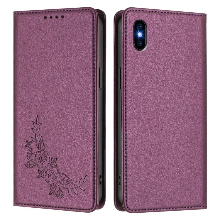 Custodia per telefono magnetica RFID in ecopelle con motivo peonia in rilievo., For iPhone XS Max, For iPhone 8 Plus / 7 Plus