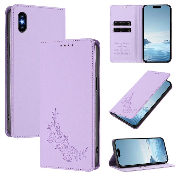 Custodia per telefono magnetica RFID in ecopelle con motivo peonia in rilievo., For iPhone XS Max, For iPhone 8 Plus / 7 Plus