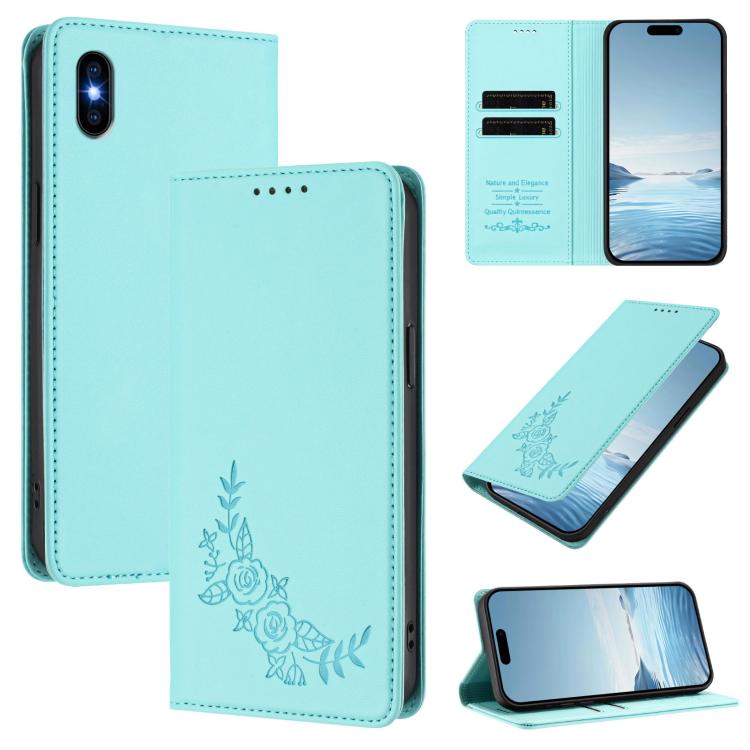 Custodia per telefono magnetica RFID in ecopelle con motivo peonia in rilievo., For iPhone XS Max, For iPhone 8 Plus / 7 Plus