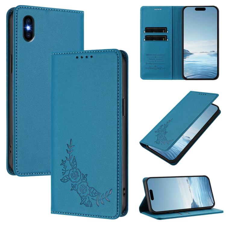 Custodia per telefono magnetica RFID in ecopelle con motivo peonia in rilievo., For iPhone XS Max, For iPhone 8 Plus / 7 Plus