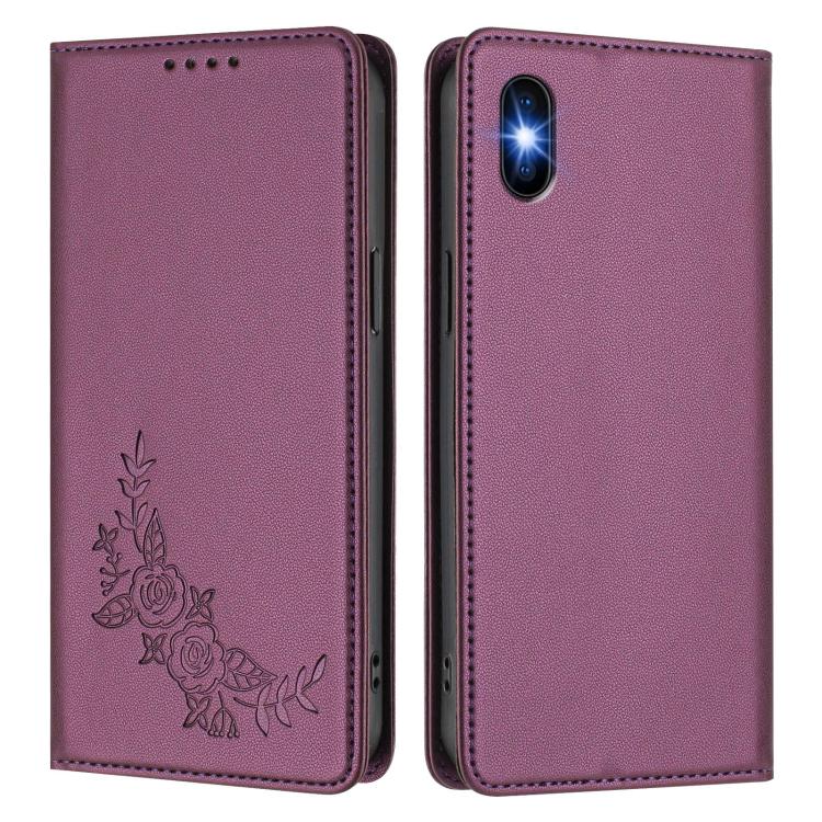 Custodia per telefono magnetica RFID in ecopelle con motivo peonia in rilievo., For iPhone X / XS, For iPhone XR