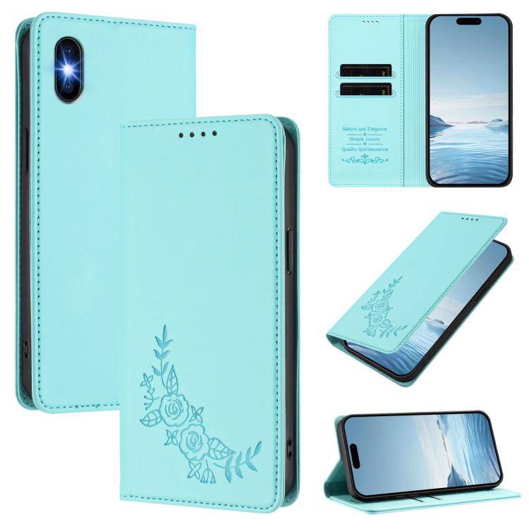 Custodia per telefono magnetica RFID in ecopelle con motivo peonia in rilievo., For iPhone X / XS, For iPhone XR