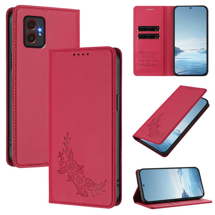Custodia per telefono magnetica RFID in ecopelle con motivo peonia in rilievo., For Samsung Galaxy XCover7 Pro, For Samsung Galaxy XCover7