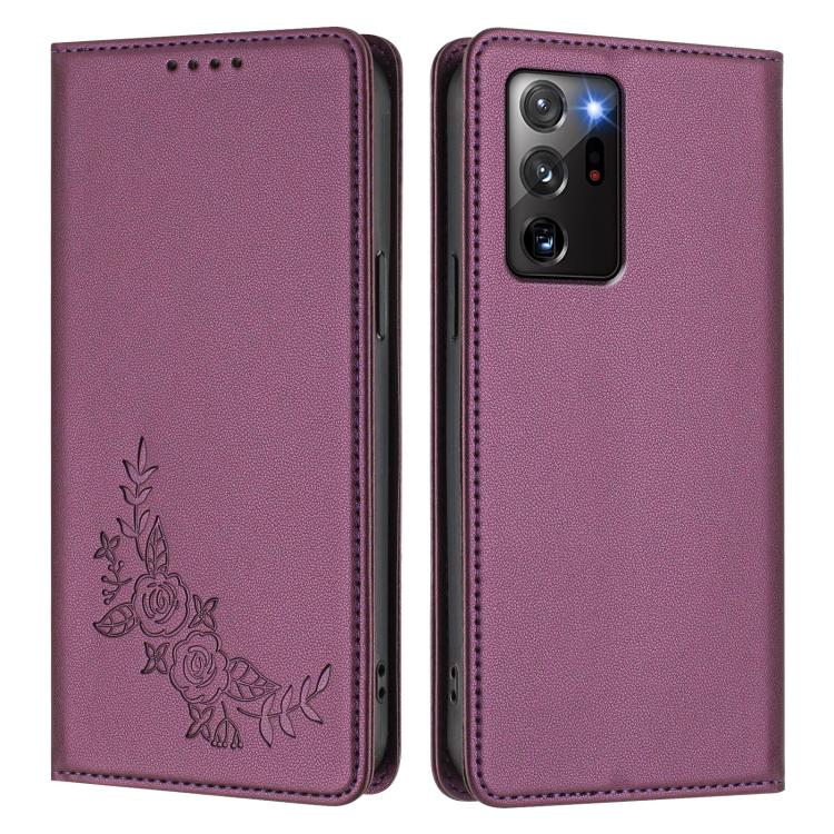 Custodia per telefono magnetica RFID in ecopelle con motivo peonia in rilievo., For Samsung Galaxy Note20 Ultra 5G, For Samsung Galaxy Note20 5G