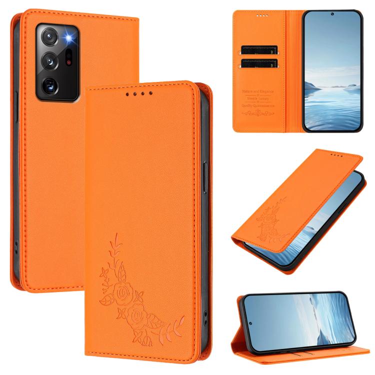 Custodia per telefono magnetica RFID in ecopelle con motivo peonia in rilievo., For Samsung Galaxy Note20 Ultra 5G, For Samsung Galaxy Note20 5G