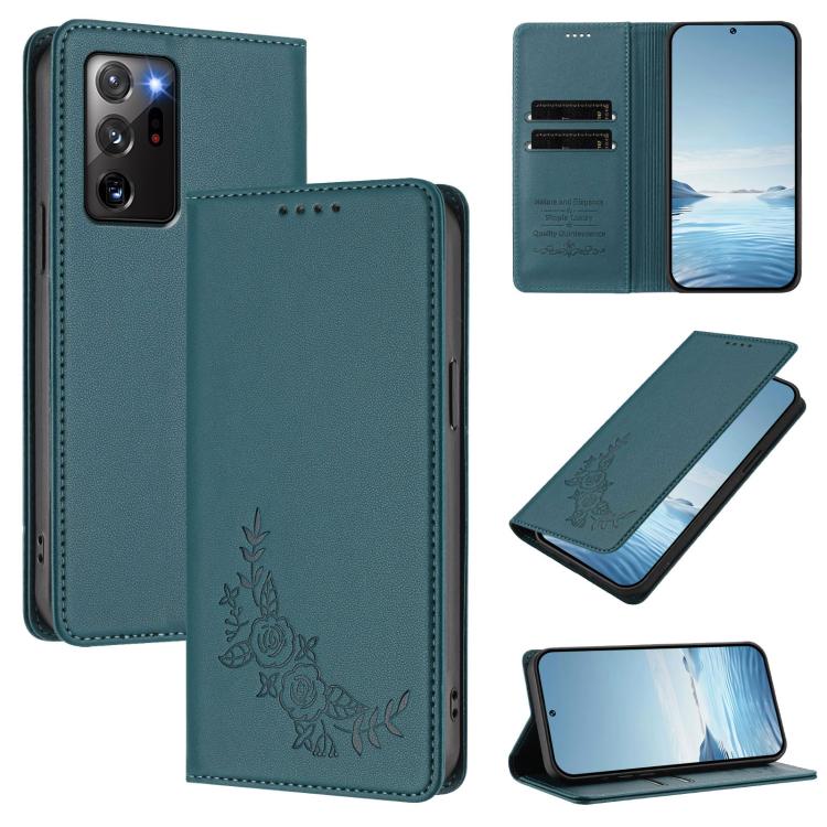 Custodia per telefono magnetica RFID in ecopelle con motivo peonia in rilievo., For Samsung Galaxy Note20 Ultra 5G, For Samsung Galaxy Note20 5G