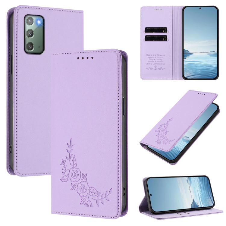 Custodia per telefono magnetica RFID in ecopelle con motivo peonia in rilievo., For Samsung Galaxy Note20 Ultra 5G, For Samsung Galaxy Note20 5G