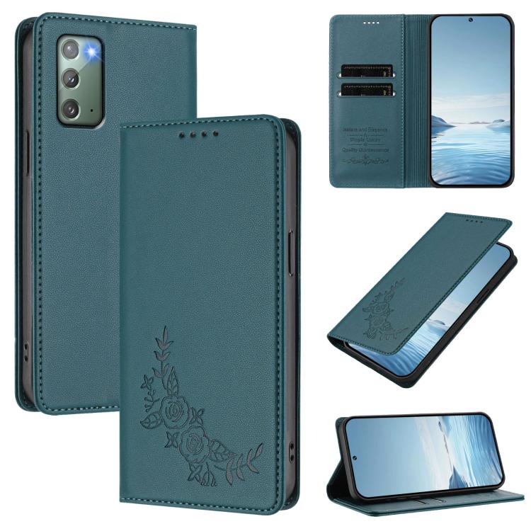 Custodia per telefono magnetica RFID in ecopelle con motivo peonia in rilievo., For Samsung Galaxy Note20 Ultra 5G, For Samsung Galaxy Note20 5G