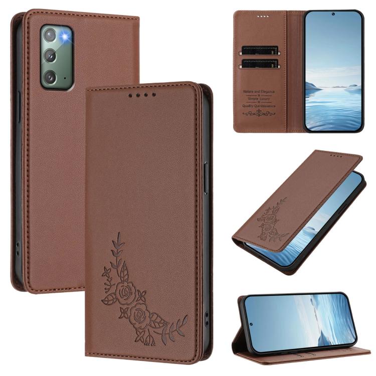 Custodia per telefono magnetica RFID in ecopelle con motivo peonia in rilievo., For Samsung Galaxy Note20 Ultra 5G, For Samsung Galaxy Note20 5G