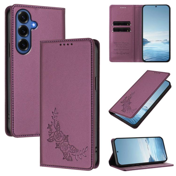 Custodia per telefono magnetica RFID in ecopelle con motivo peonia in rilievo., For Galaxy S26 FE 5G, For Galaxy S26+ 5G