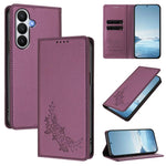 Custodia per telefono magnetica RFID in ecopelle con motivo peonia in rilievo., For Galaxy S26 5G, For Galaxy S25 FE 5G
