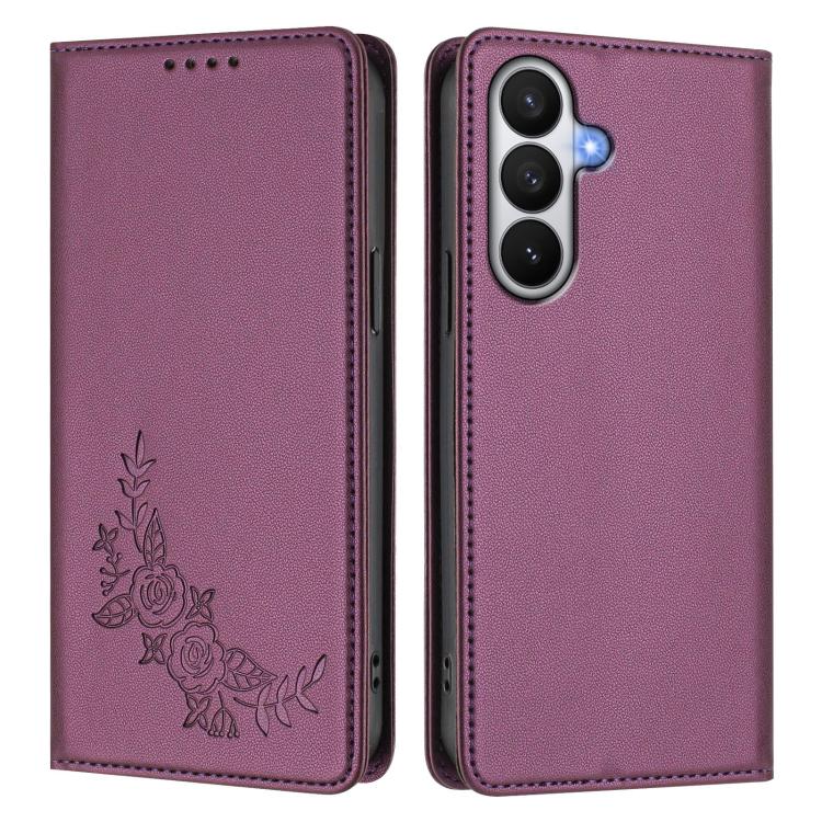 Custodia per telefono magnetica RFID in ecopelle con motivo peonia in rilievo., For Galaxy S26 5G, For Galaxy S25 FE 5G
