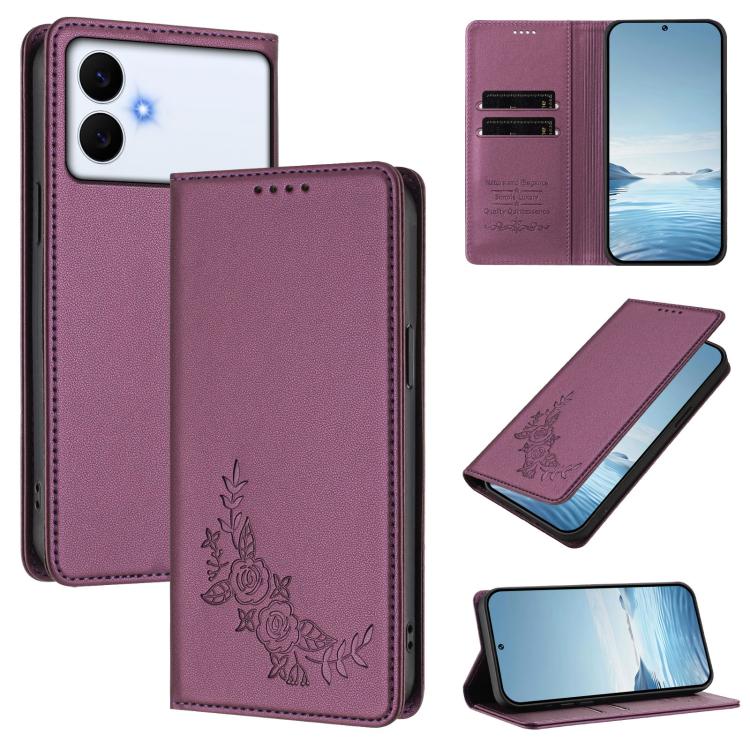 Custodia per telefono magnetica RFID in ecopelle con motivo peonia in rilievo., For Galaxy S26 Edge 5G, For Galaxy S26 Ultra 5G