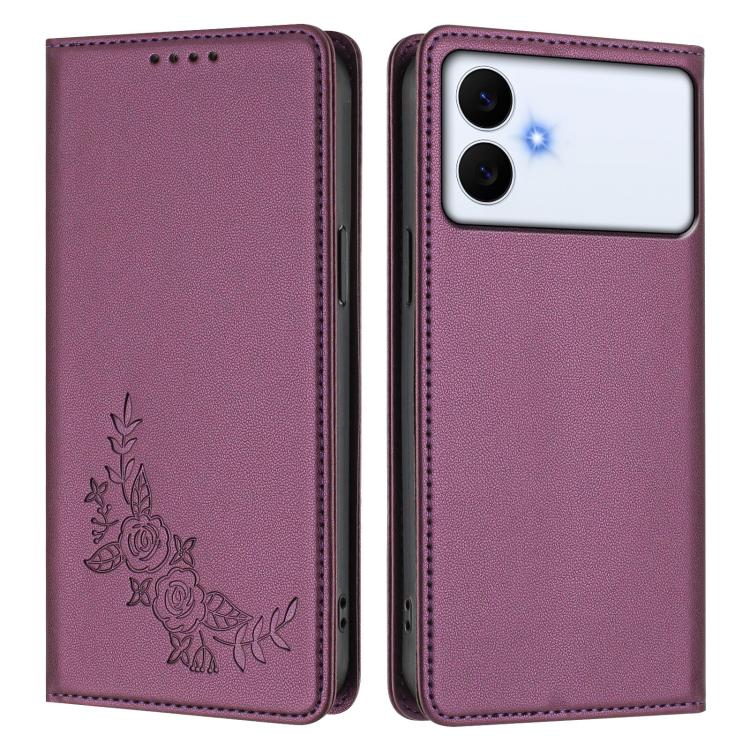 Custodia per telefono magnetica RFID in ecopelle con motivo peonia in rilievo., For Galaxy S26 Edge 5G, For Galaxy S26 Ultra 5G