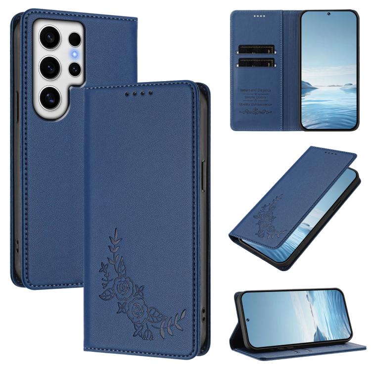 Custodia per telefono magnetica RFID in ecopelle con motivo peonia in rilievo., For Galaxy S24 FE 5G, For Galaxy S24 Ultra 5G