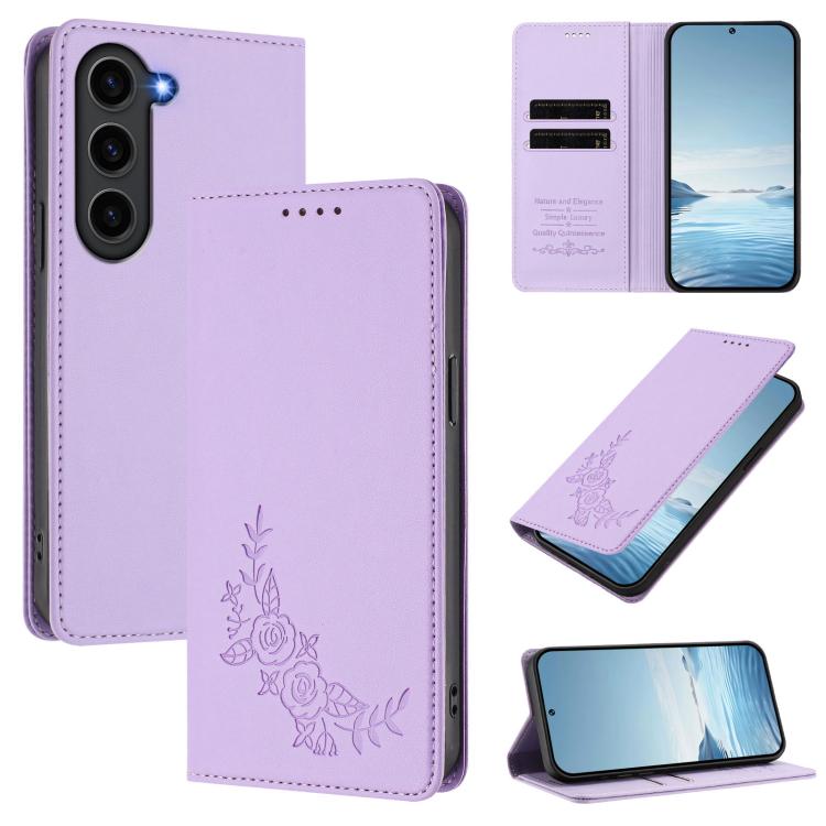 Custodia per telefono magnetica RFID in ecopelle con motivo peonia in rilievo., For Galaxy S23+ 5G, For Galaxy S23 5G