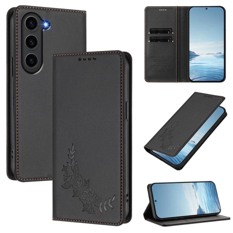 Custodia per telefono magnetica RFID in ecopelle con motivo peonia in rilievo., For Galaxy S23+ 5G, For Galaxy S23 5G