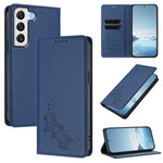 Custodia per telefono magnetica RFID in ecopelle con motivo peonia in rilievo., For Galaxy S22+ 5G, For Galaxy S22 5G