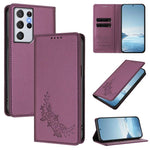 Custodia per telefono magnetica RFID in ecopelle con motivo peonia in rilievo., For Galaxy S21+ 5G, For Galaxy S21 Ultra 5G