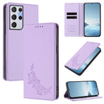 Custodia per telefono magnetica RFID in ecopelle con motivo peonia in rilievo., For Galaxy S21+ 5G, For Galaxy S21 Ultra 5G