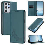 Custodia per telefono magnetica RFID in ecopelle con motivo peonia in rilievo., For Galaxy S21+ 5G, For Galaxy S21 Ultra 5G