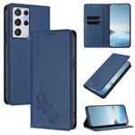 Custodia per telefono magnetica RFID in ecopelle con motivo peonia in rilievo., For Galaxy S21+ 5G, For Galaxy S21 Ultra 5G