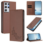Custodia per telefono magnetica RFID in ecopelle con motivo peonia in rilievo., For Galaxy S21+ 5G, For Galaxy S21 Ultra 5G