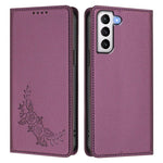 Custodia per telefono magnetica RFID in ecopelle con motivo peonia in rilievo., For Galaxy S21+ 5G, For Galaxy S21 Ultra 5G