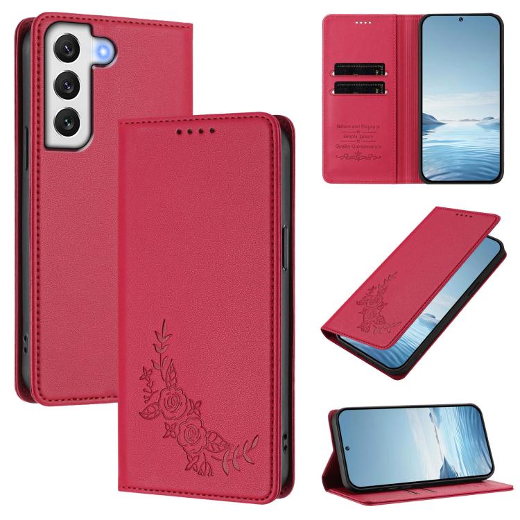 Custodia per telefono magnetica RFID in ecopelle con motivo peonia in rilievo., For Galaxy S21 FE 5G, For Galaxy S21 5G