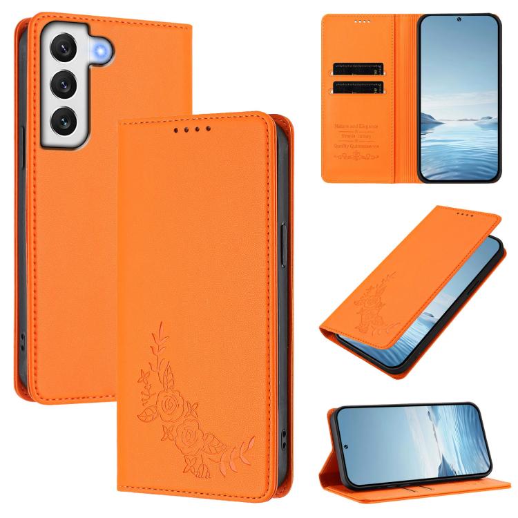 Custodia per telefono magnetica RFID in ecopelle con motivo peonia in rilievo., For Galaxy S21 FE 5G, For Galaxy S21 5G