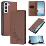 Custodia per telefono magnetica RFID in ecopelle con motivo peonia in rilievo., For Galaxy S21 FE 5G, For Galaxy S21 5G