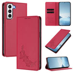 Custodia per telefono magnetica RFID in ecopelle con motivo peonia in rilievo., For Galaxy S21 FE 5G, For Galaxy S21 5G