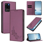 Custodia per telefono magnetica RFID in ecopelle con motivo peonia in rilievo., For Galaxy S20 Ultra 5G, For Galaxy S20+ 5G