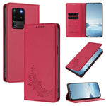 Custodia per telefono magnetica RFID in ecopelle con motivo peonia in rilievo., For Galaxy S20 Ultra 5G, For Galaxy S20+ 5G