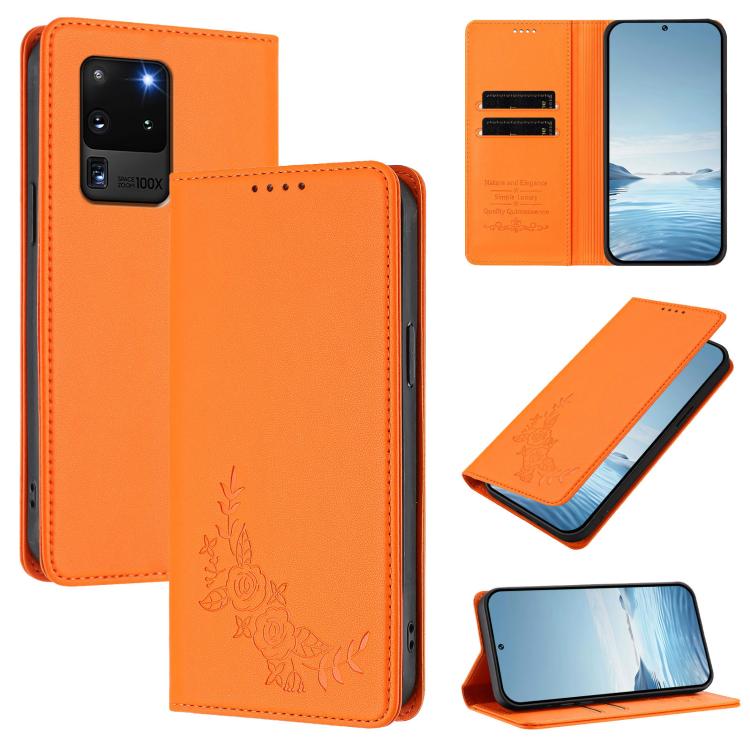 Custodia per telefono magnetica RFID in ecopelle con motivo peonia in rilievo., For Galaxy S20 Ultra 5G, For Galaxy S20+ 5G