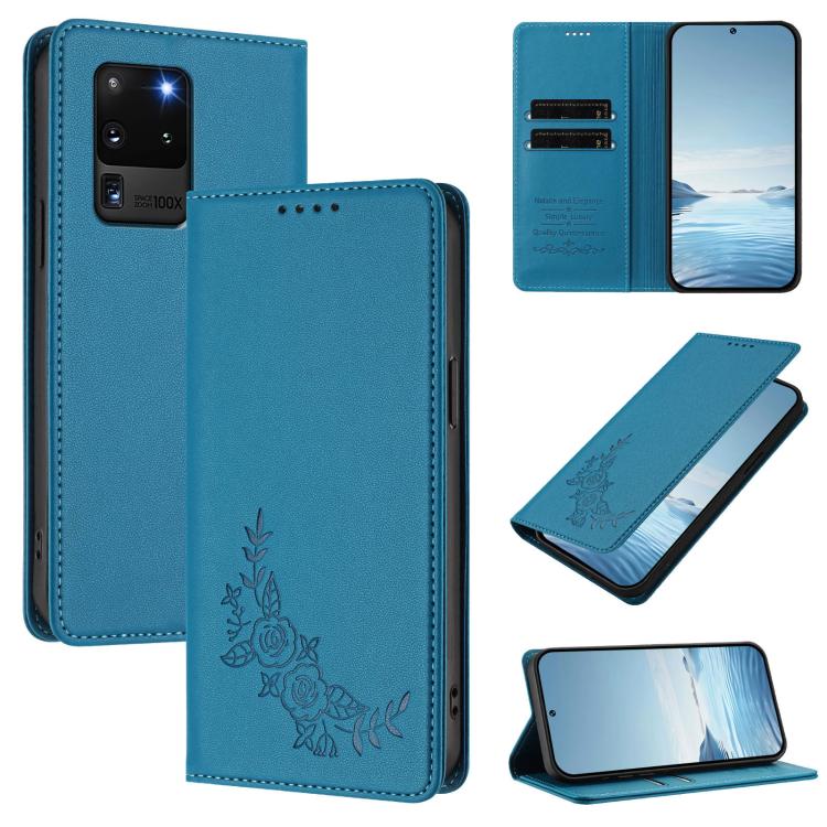 Custodia per telefono magnetica RFID in ecopelle con motivo peonia in rilievo., For Galaxy S20 Ultra 5G, For Galaxy S20+ 5G