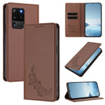 Custodia per telefono magnetica RFID in ecopelle con motivo peonia in rilievo., For Galaxy S20 Ultra 5G, For Galaxy S20+ 5G